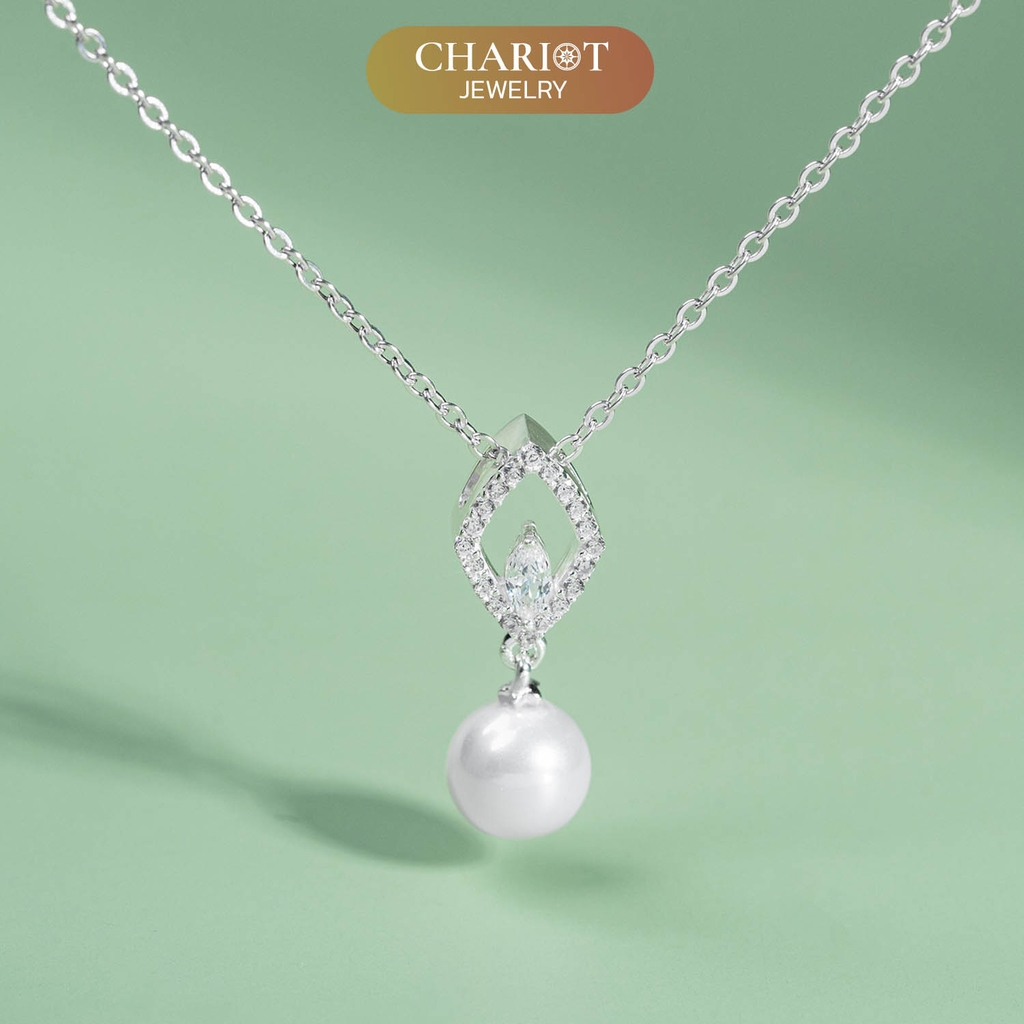 Dây chuyền bạc s925 DCJ183 ngọc trai đính đá CZ lấp lánh ChariotJewelry