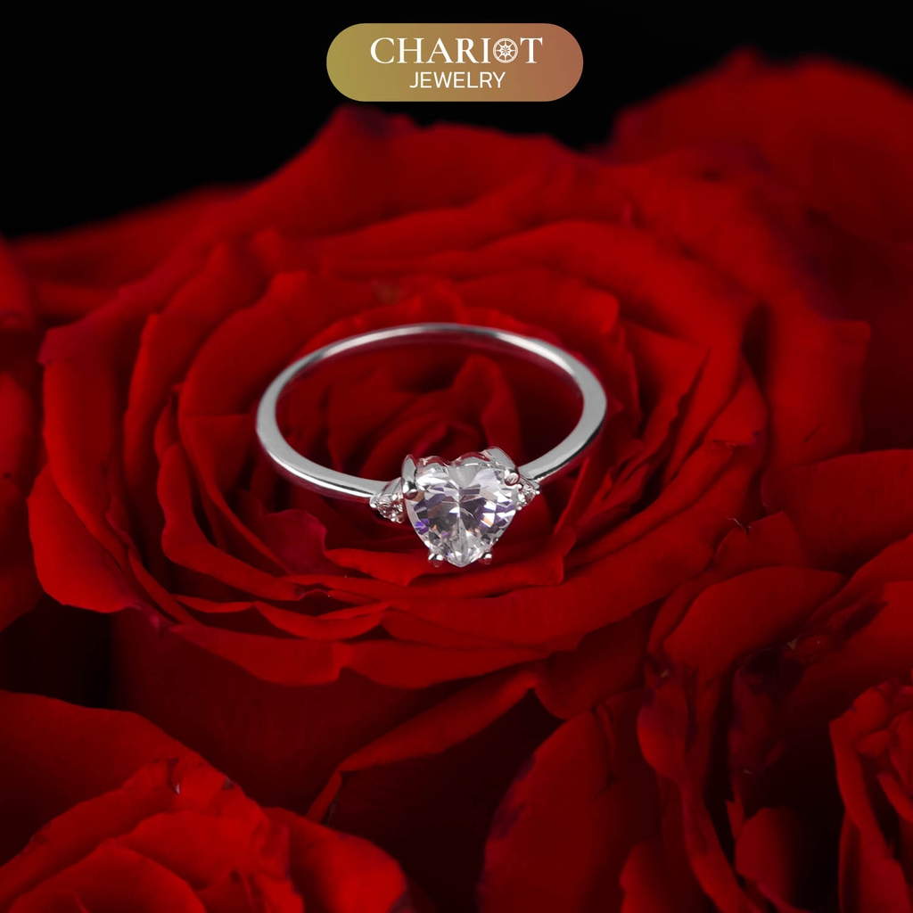Nhẫn bạc S925 NCJ48 đính đá trái tim, quà tặng 8-3 ý nghĩa dành cho bạn gái, Chariot Jewelry