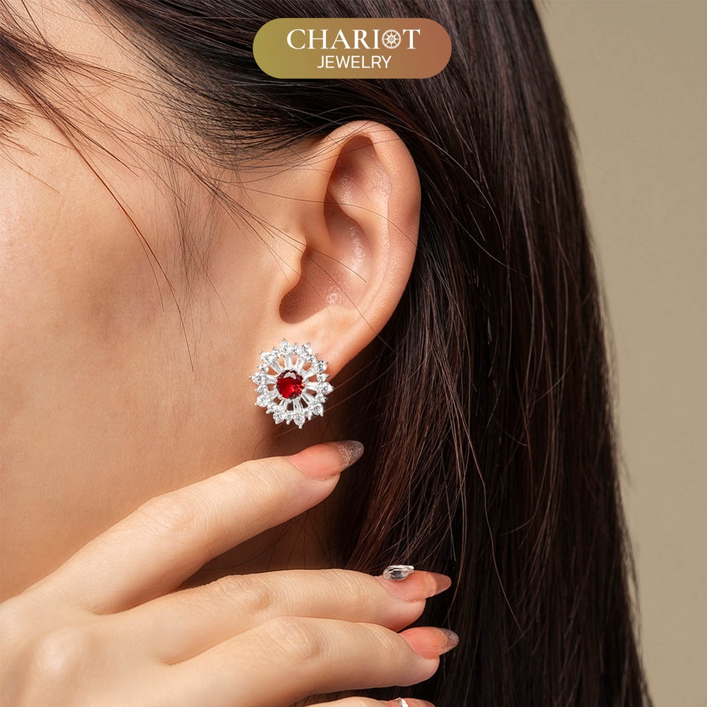 Khuyên tai bạc ECJ24 Vòng xoay hoa mặt trời s925 ChariotJewelry