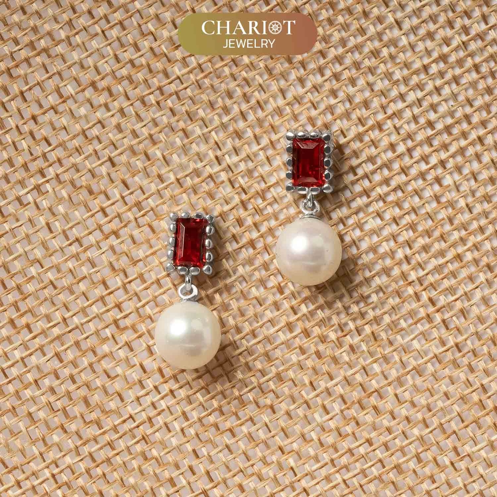 Khuyên tai bạc ECJ32 Silver Pearl Drop s925 ChariotJewelry