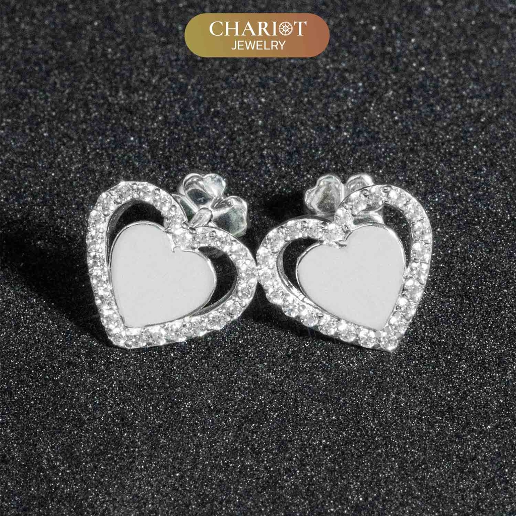 Khuyên tai bạc ECJ51 hình trái tim thanh lịch, dễ phối đồ ChariotJewelry