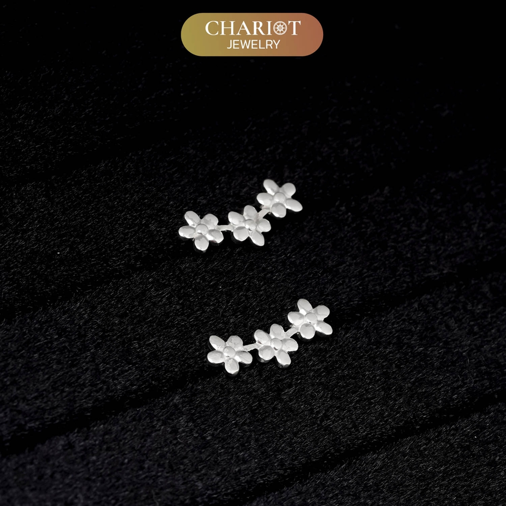 Khuyên tai bạc ECJ56 ba bông hoa nhỏ xinh, nữ tính ChariotJewelry