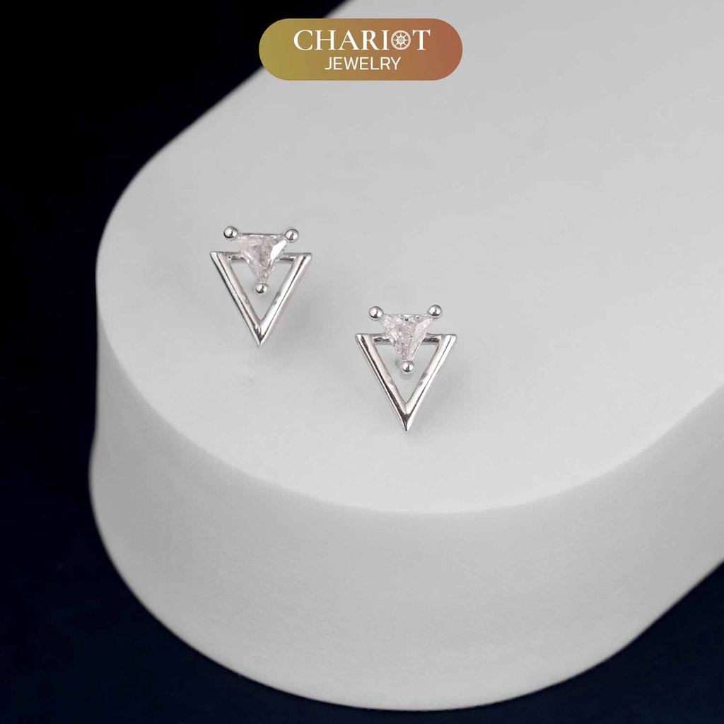 Khuyên tai bạc ECJ62 hình tam giác đính đá ChariotJewelry