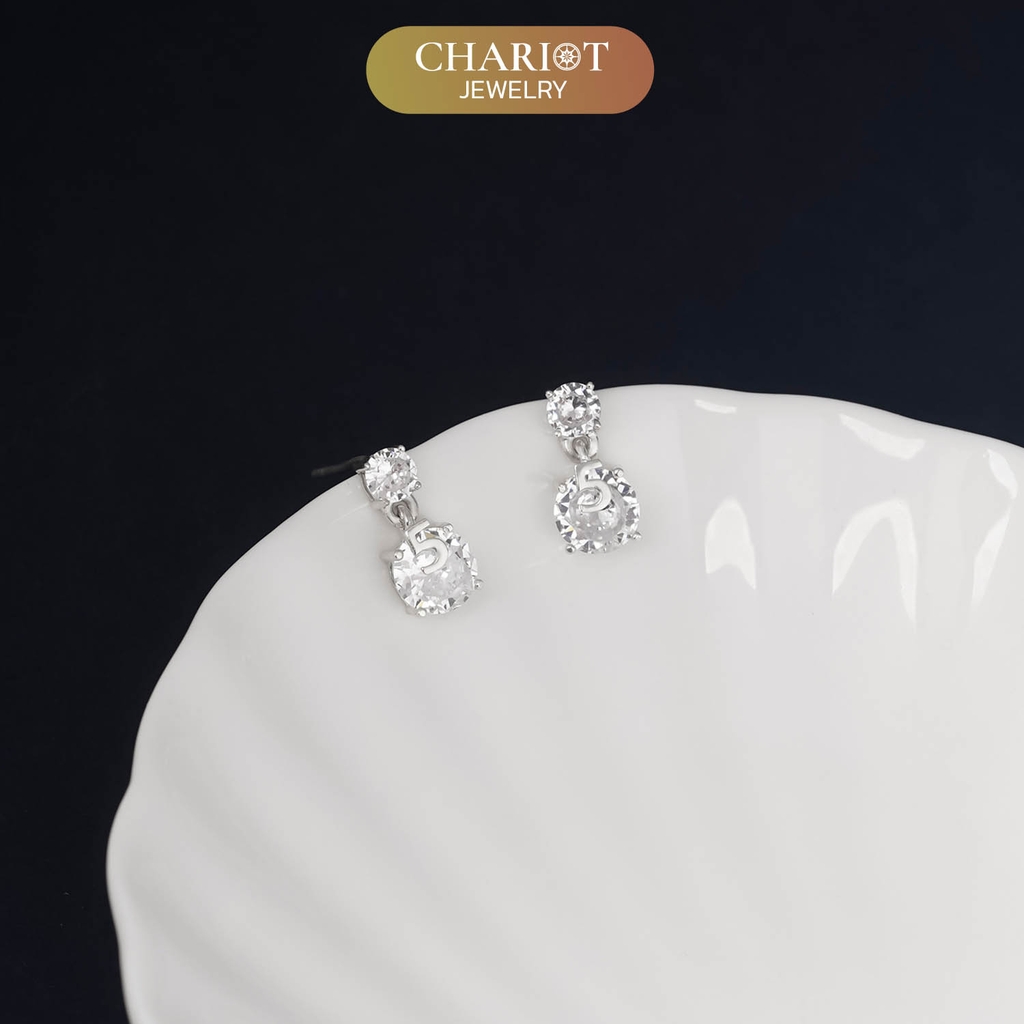 Khuyên tai bạc ECJ63 dáng thả đá vuông mộng mơ, cá tính ChariotJewelry