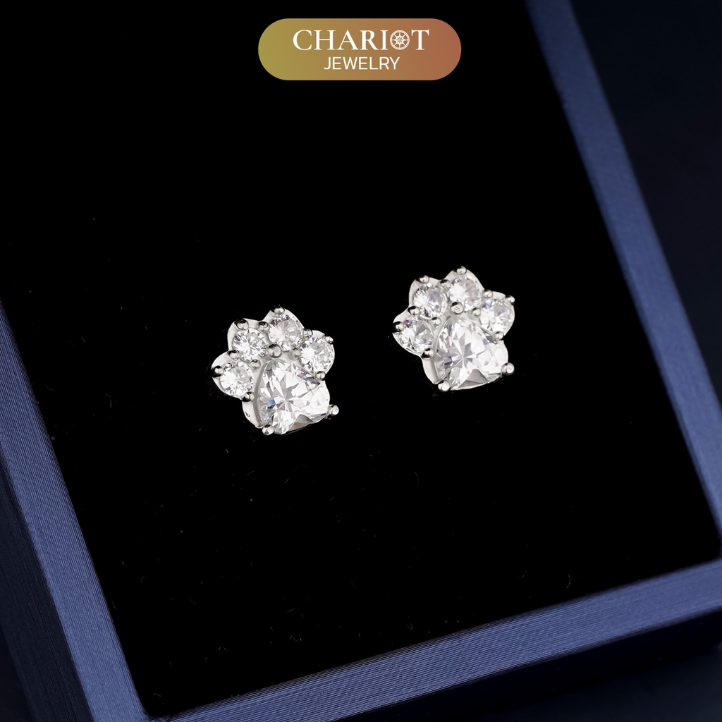 Khuyên tai bạc ECJ66 bàn chân cún yêu dễ thương ChariotJewelry
