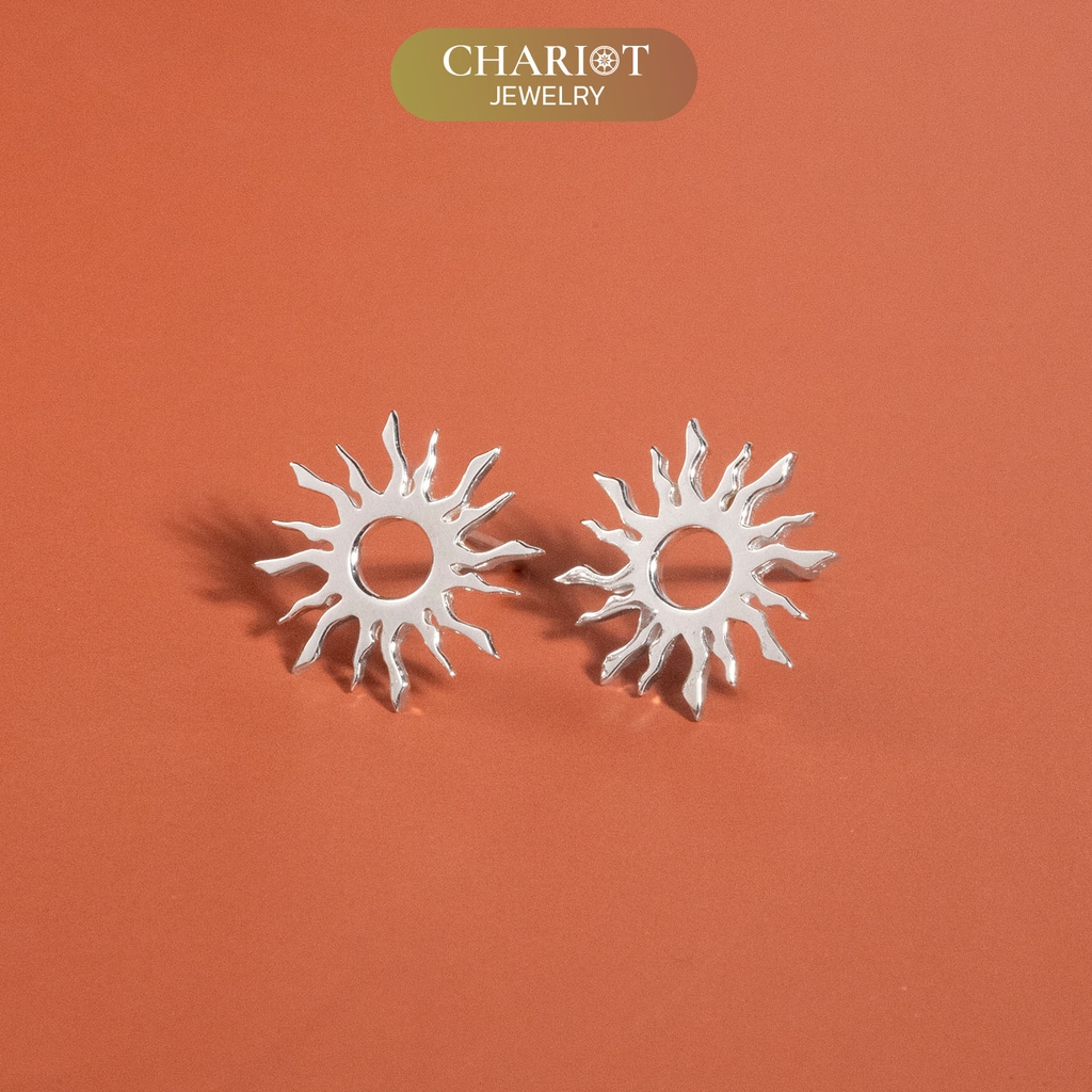 Khuyên tai bạc ECJ75 hào quang Mặt Trời cá tính Chariot Jewelry