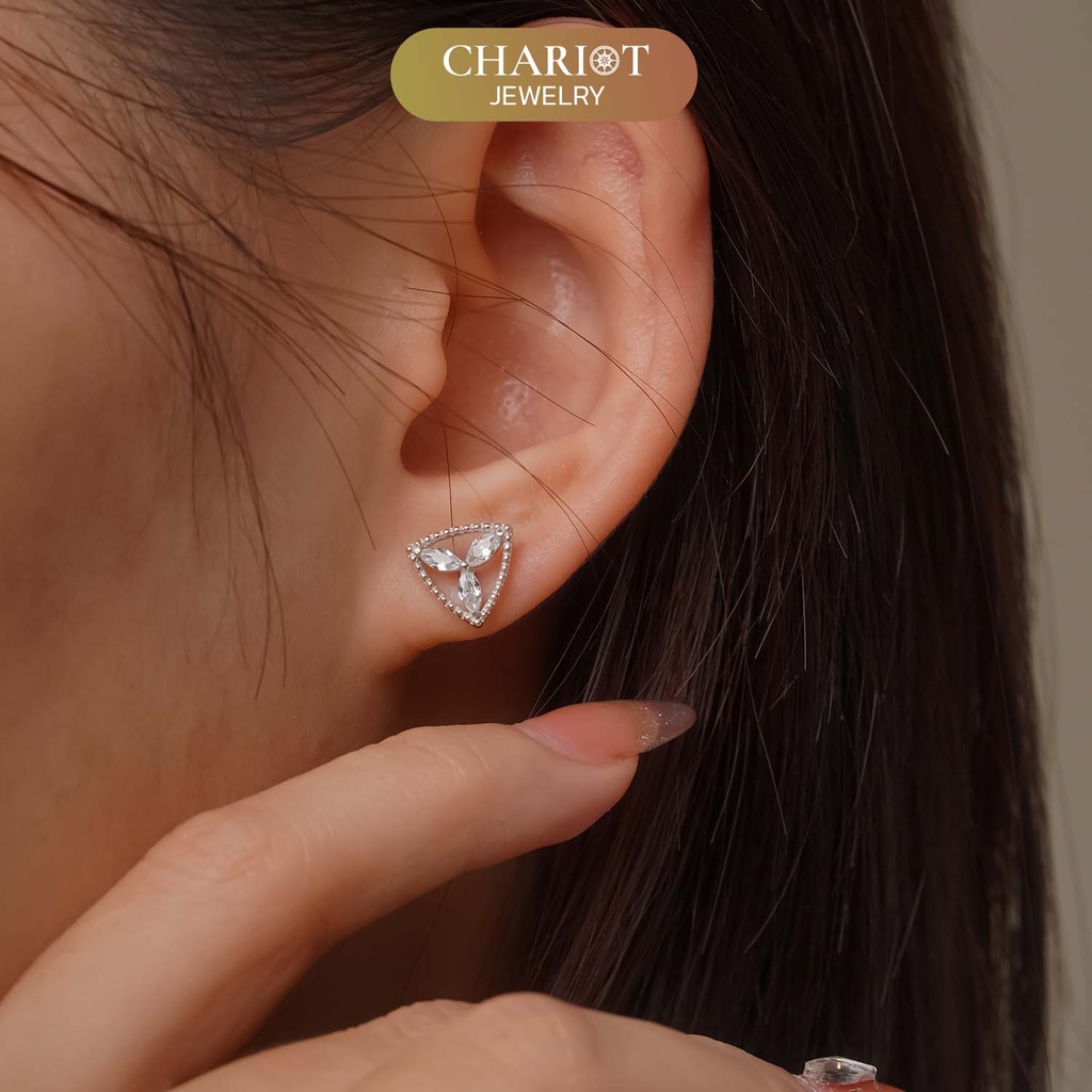 Khuyên tai bạc ECJ36 Tam giác Hoa s925 ChariotJewelry
