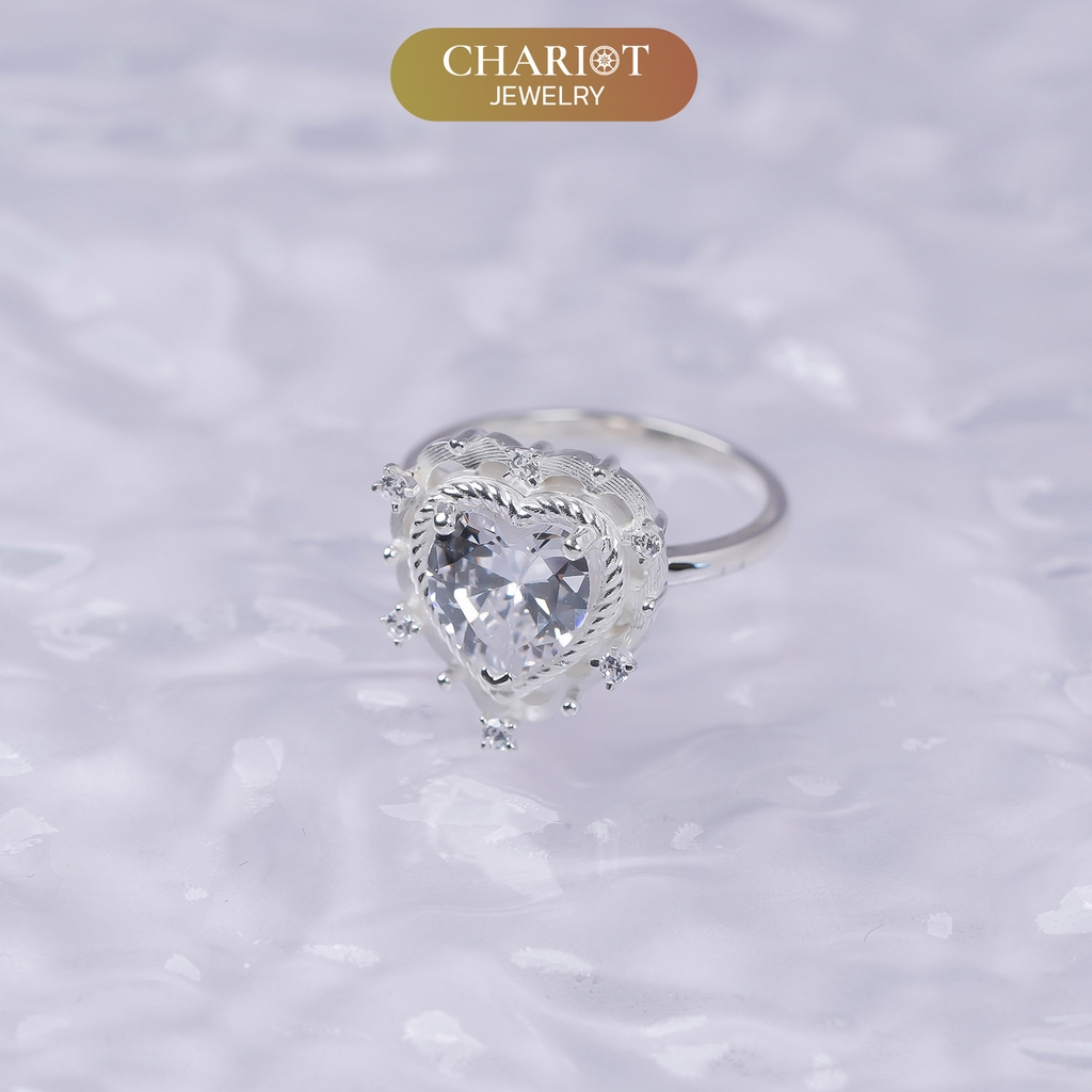 Nhẫn bạc nữ S925 NCJ63 trái tim tình yêu lấp lánh, quà tặng Valentine ý nghĩa dành cho bạn gái, Chariot Jewelry
