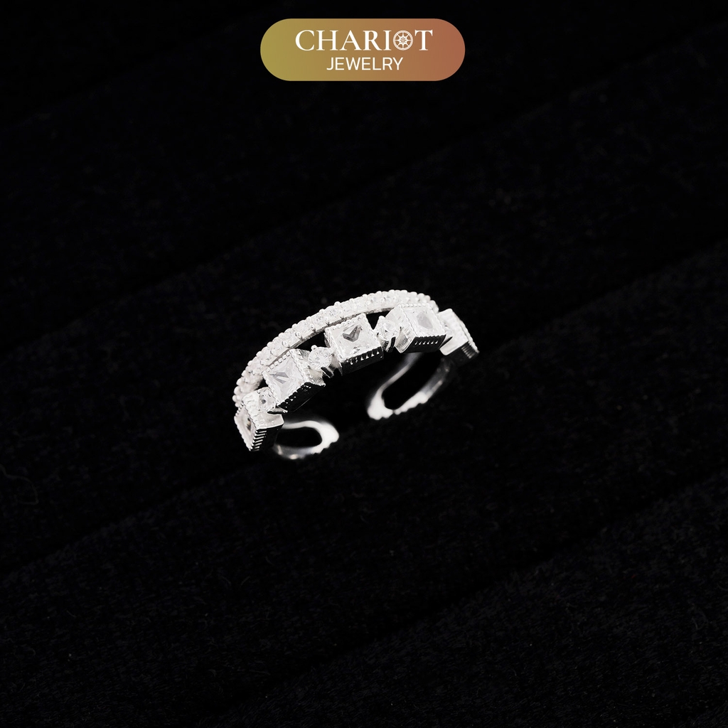 Nhẫn Bạc NCJ59 2 line đá vuông ChariotJewelry