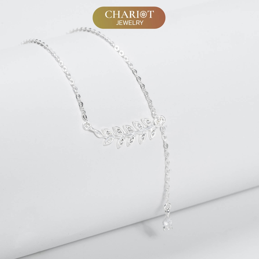 Dây chuyền bạc s925 DCJ160 nhành Olive đính đá CZ lấp lánh ChariotJewelry