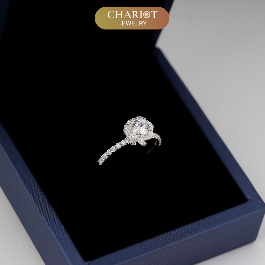 Nhẫn bạc NCJ155 họa tiết hoa hồng đính đá cao cấp, ChariotJewelry
