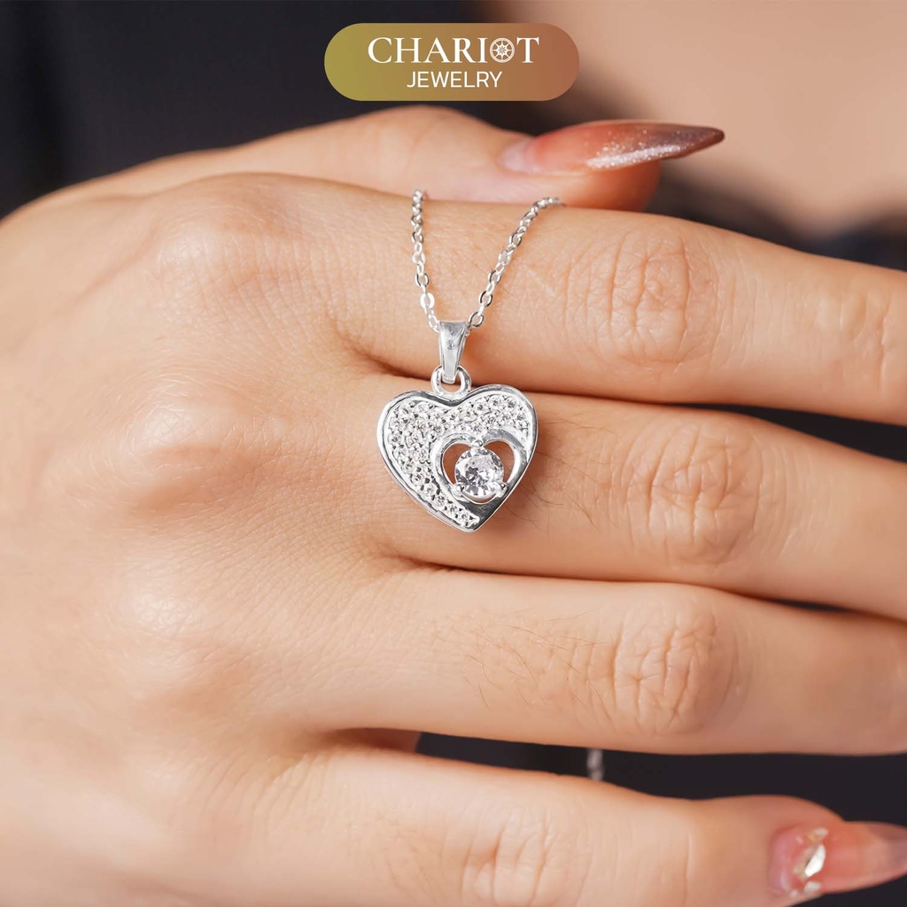 Dây chuyền bạc DCJ43 S925 Trái tim lấp lánh, quà tặng 8-3 ý nghĩa, Chariot Jewelry