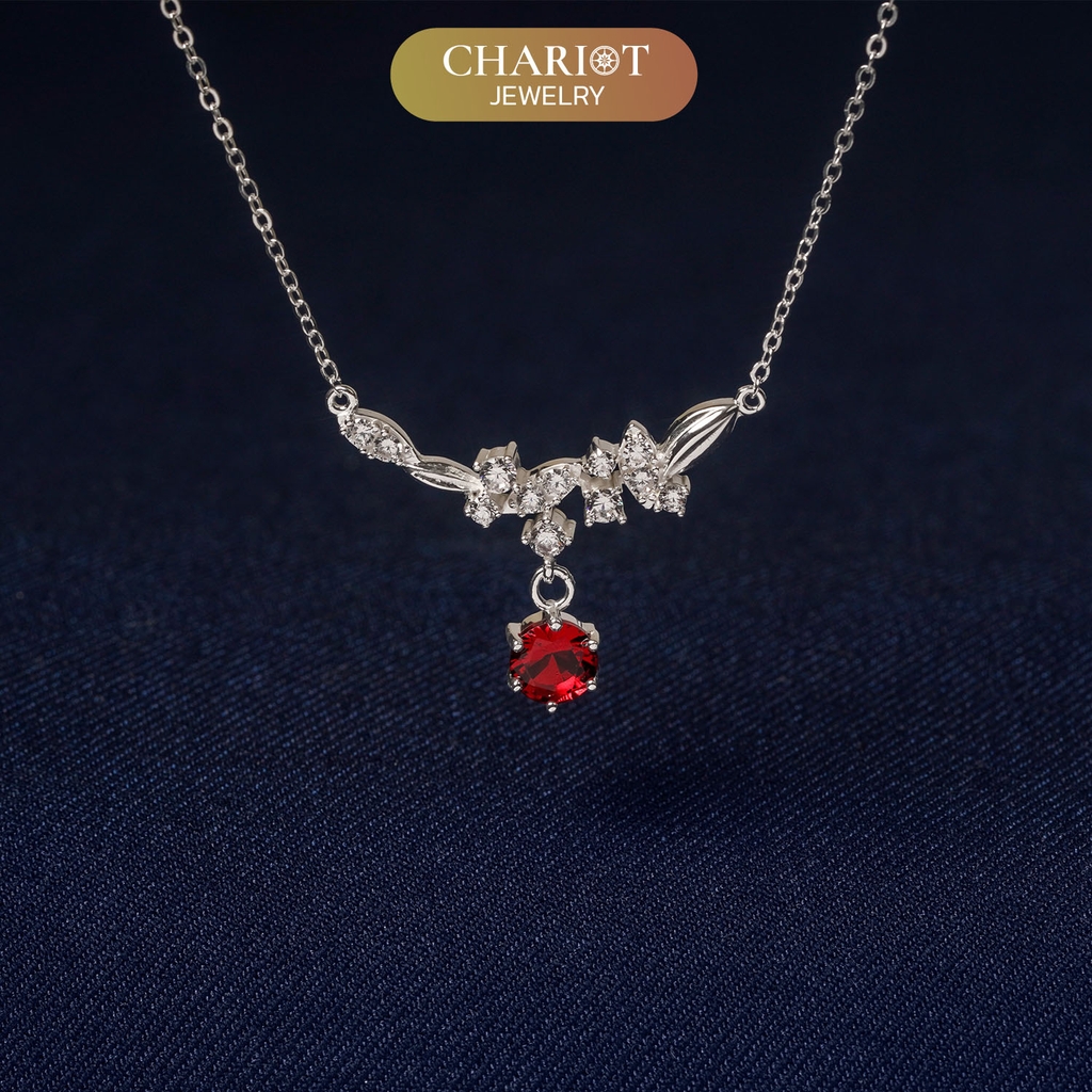 Dây chuyền DCJ64 dải hoa đính đá CZ trắng sáng S925 ChariotJewelry