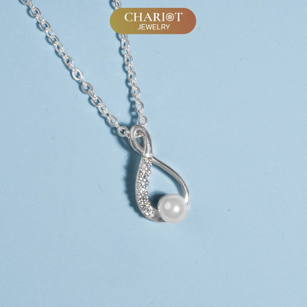 Dây chuyền DCJ110 thiết kế giọt nước đính ngọc trai  bạc 925 ChariotJewelry