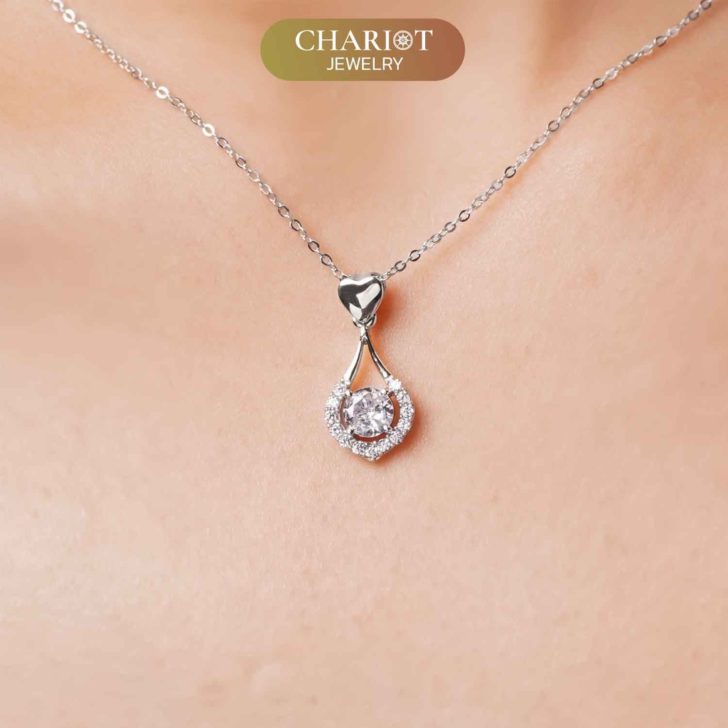 Dây chuyền DCJ40 S925 giọt nước đính đá bạc, quà tặng Valentine ý nghĩa,  Chariot Jewelry
