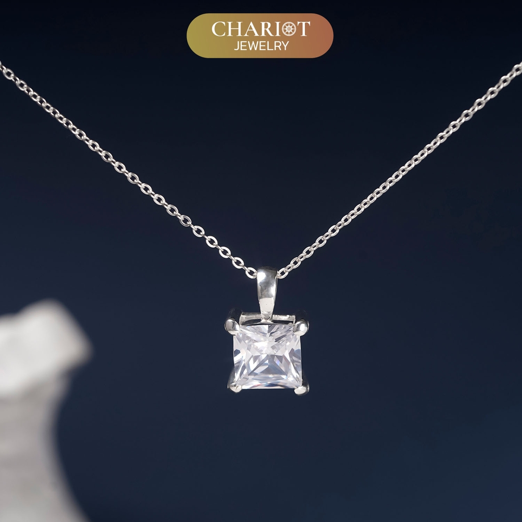 Dây chuyền bạc DCJ54 mặt đá vuông s925 ChariotJewelry