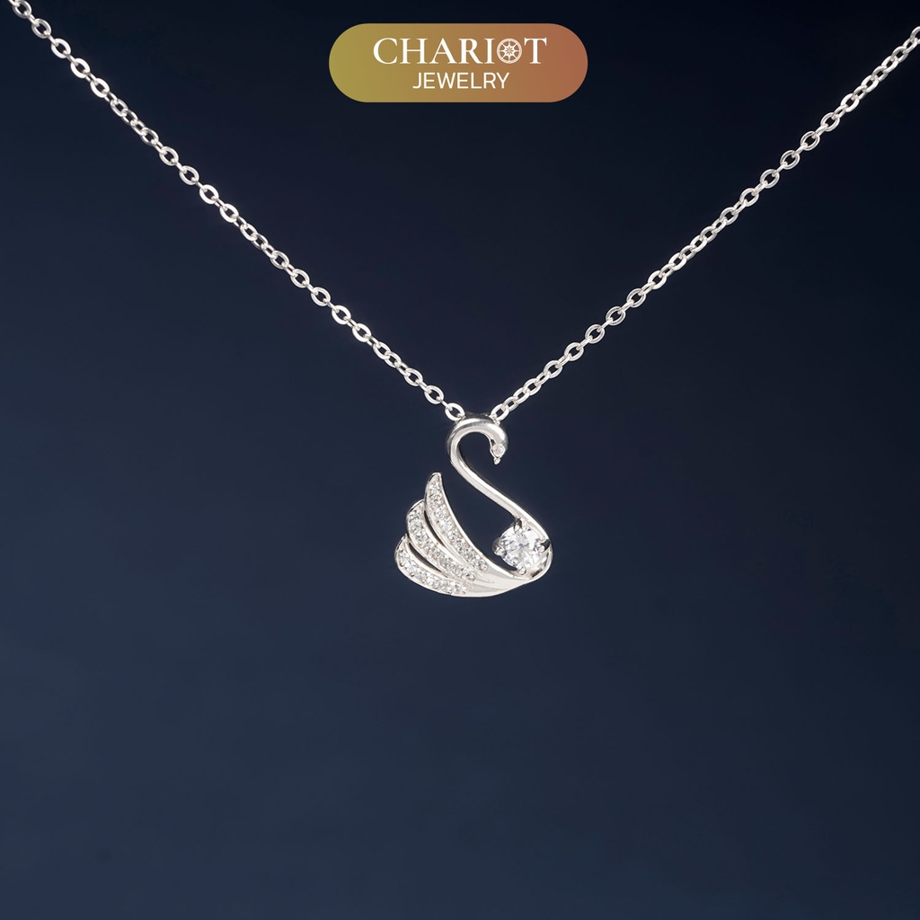 Dây chuyền bạc s925 DCJ197 hình thiên nga, đính đá CZ lấp lánh, ChariotJewelry