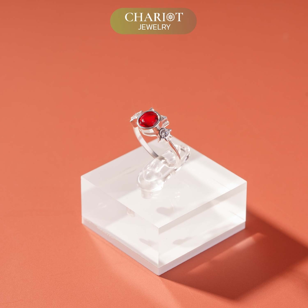 Nhẫn bạc NCJ44 925 CHARIOT họa tiết hình mèo dễ thương đính đá cao cấp ChariotJewelry