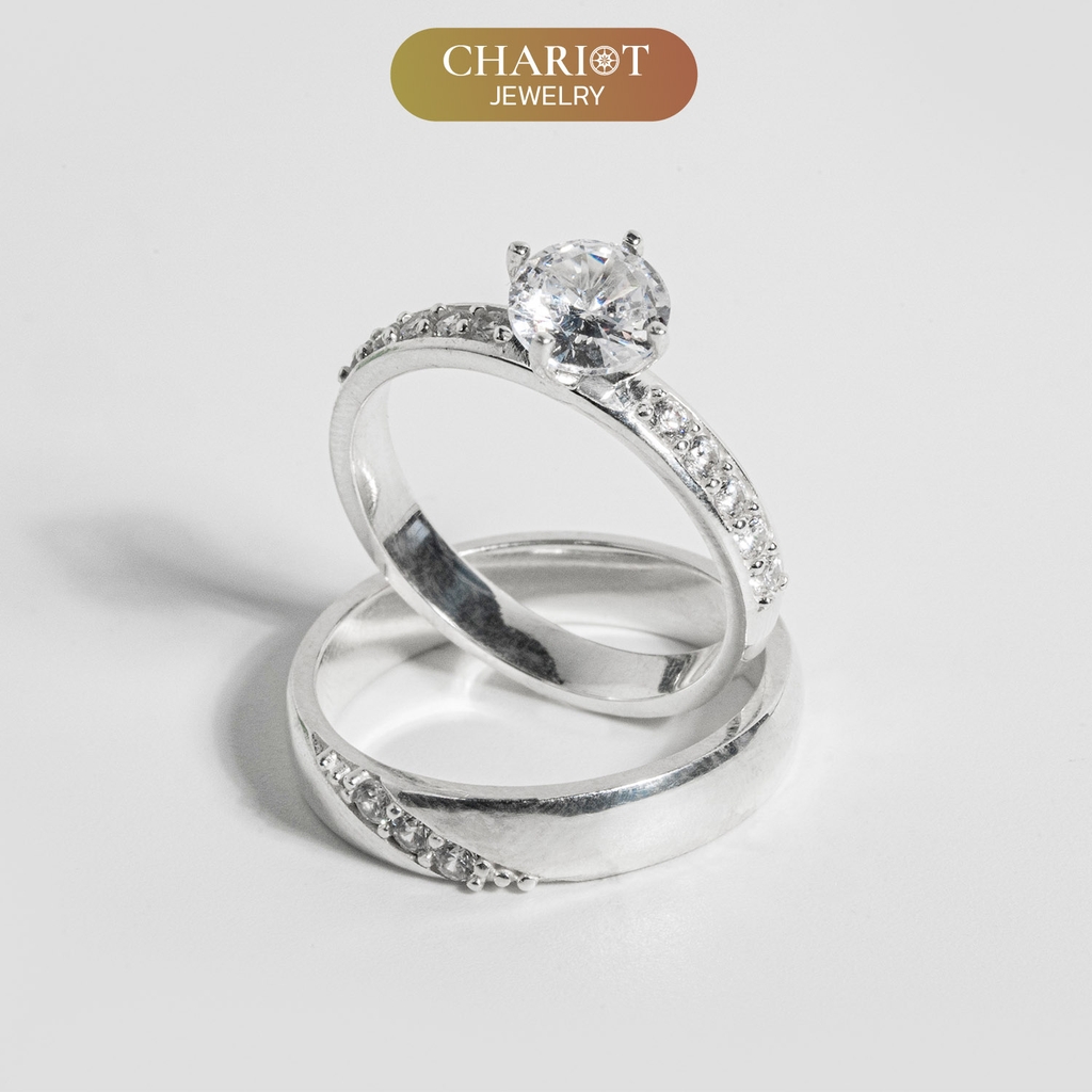 Nhẫn đôi bạc S925 nam nữ NCJ109 Dazzling Couple, nhẫn couple bạc, quà tặng 8-3 ý nghĩa dành tặng bạn gái, ChariotJewelry
