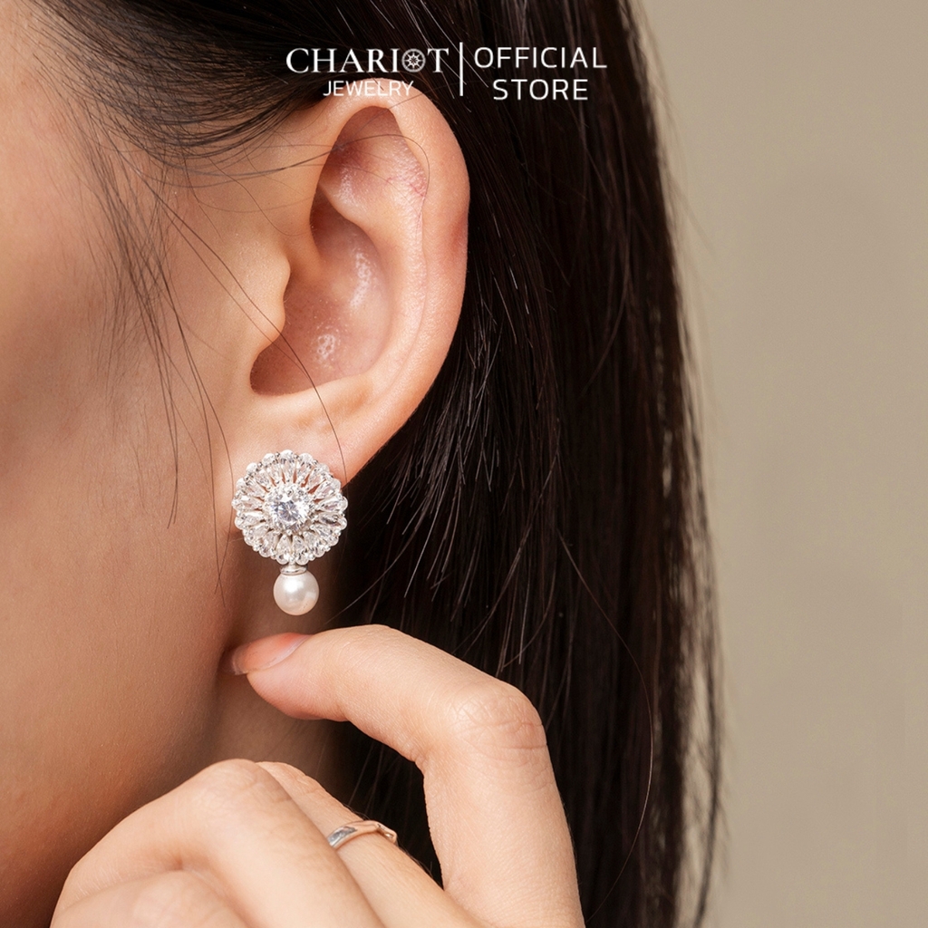 Khuyên tai bạc ECJ25 White Sunflower s925 ChariotJewelry