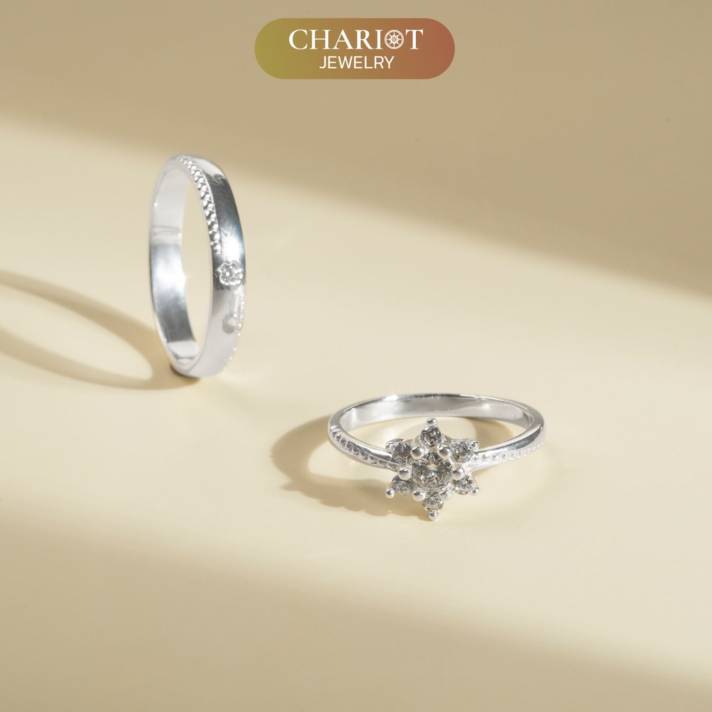 Nhẫn đôi bạc S925 nam nữ NCJ99 Sparkling Blossom, nhẫn couple bạc, quà tặng Valentine ý nghĩa dành tặng bạn gái, ChariotJewelry