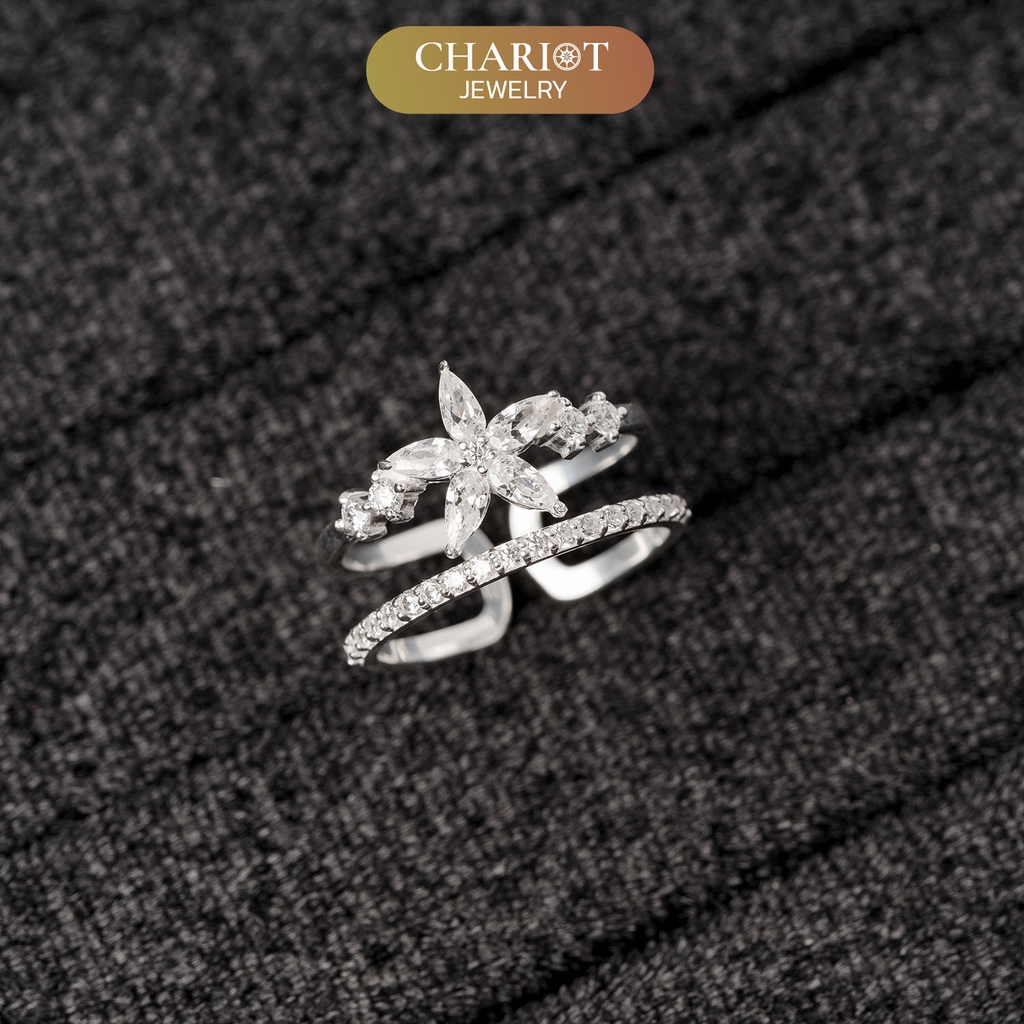 Nhẫn bạc NCJ44 925 CHARIOT họa tiết hình mèo dễ thương đính đá cao cấp ChariotJewelry