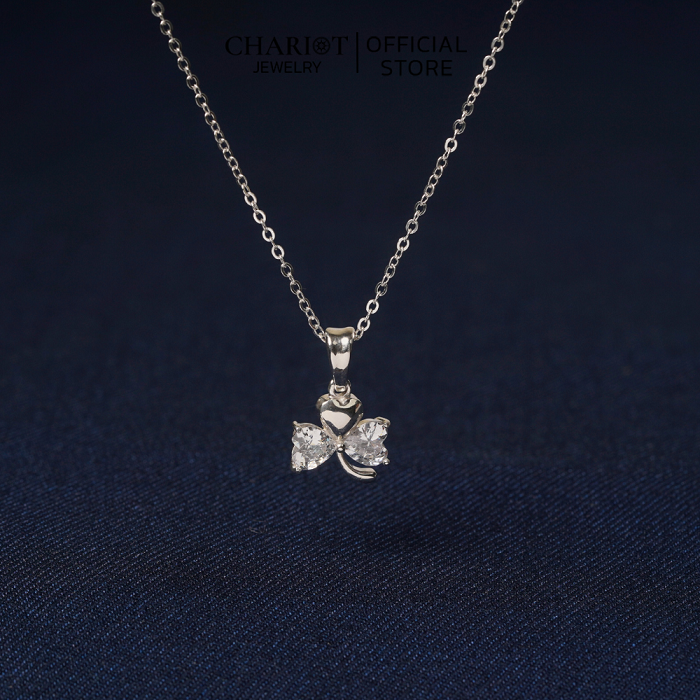 Dây chuyền DCJ67 cỏ 3 lá đính đá sắc màu bạc 925 ChariotJewelry