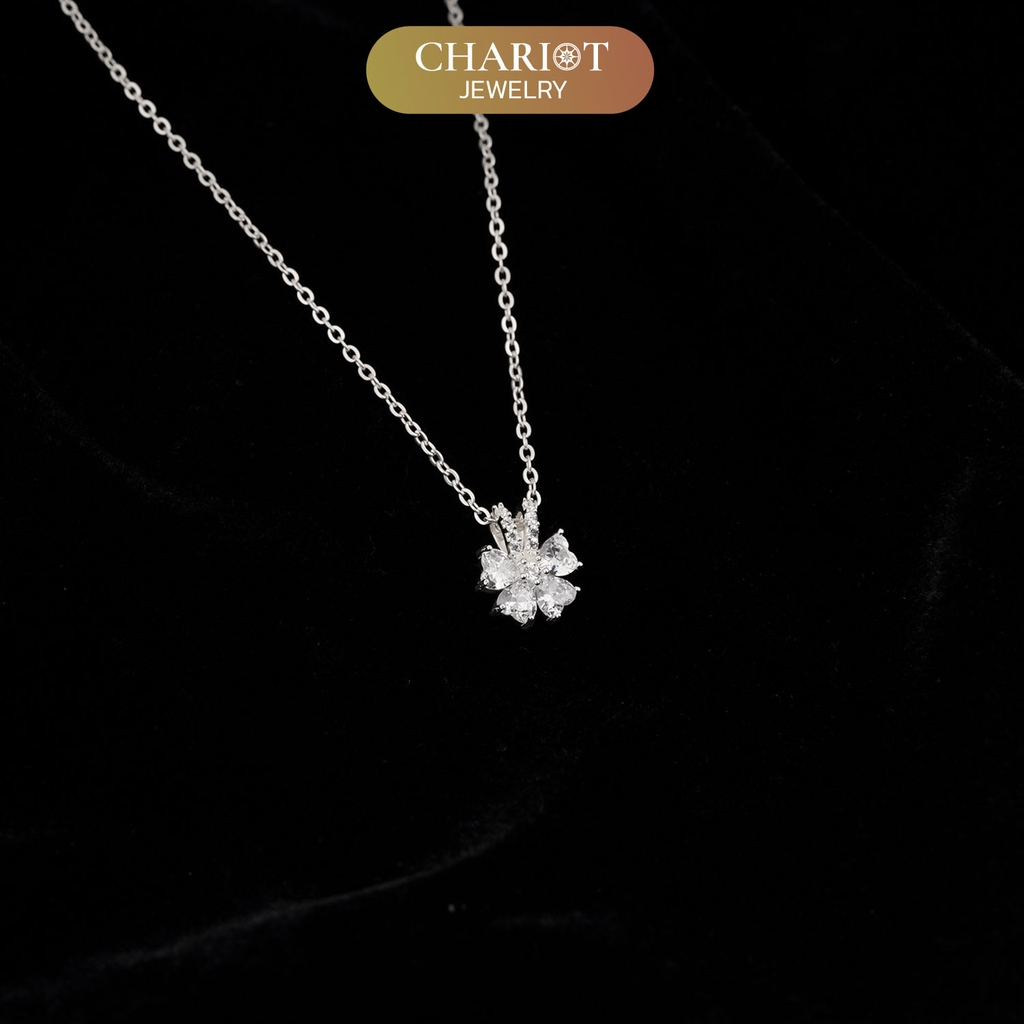 Dây chuyền bạc s925 DCJ204 hình hoa đính đá, ngọt ngào và tinh tế cho phái nữ, ChariotJewelry