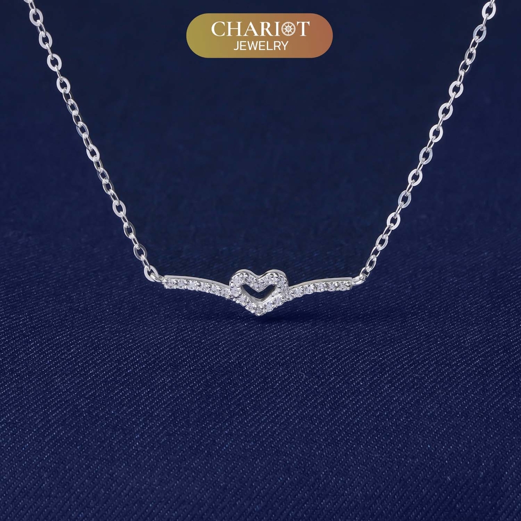 Dây chuyền DCJ78 trái tim thanh lịch đính đá CZ lấp lánh bạc 925 ChariotJewelry