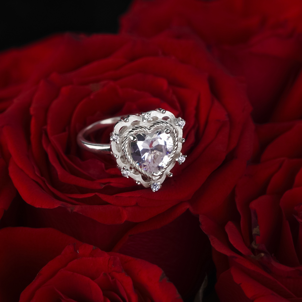 Nhẫn bạc nữ S925 NCJ63 trái tim tình yêu lấp lánh, quà tặng Valentine ý nghĩa dành cho bạn gái, Chariot Jewelry