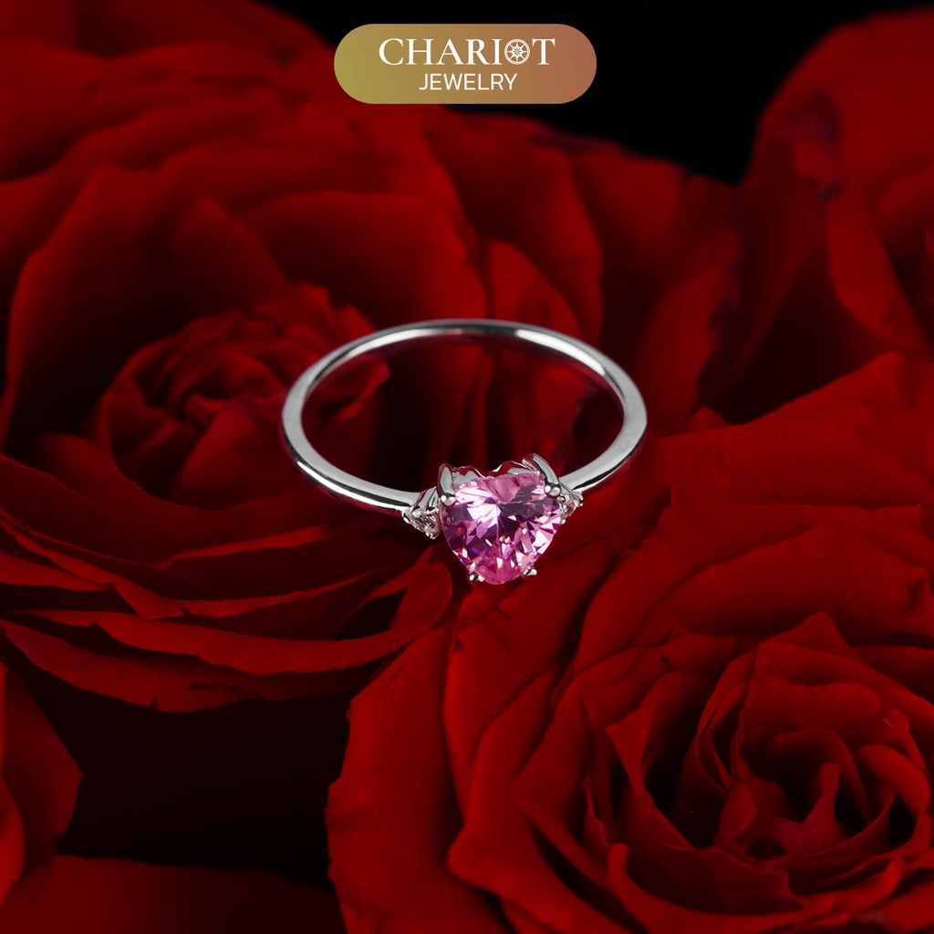 Nhẫn bạc S925 NCJ48 đính đá trái tim, quà tặng 8-3 ý nghĩa dành cho bạn gái, Chariot Jewelry