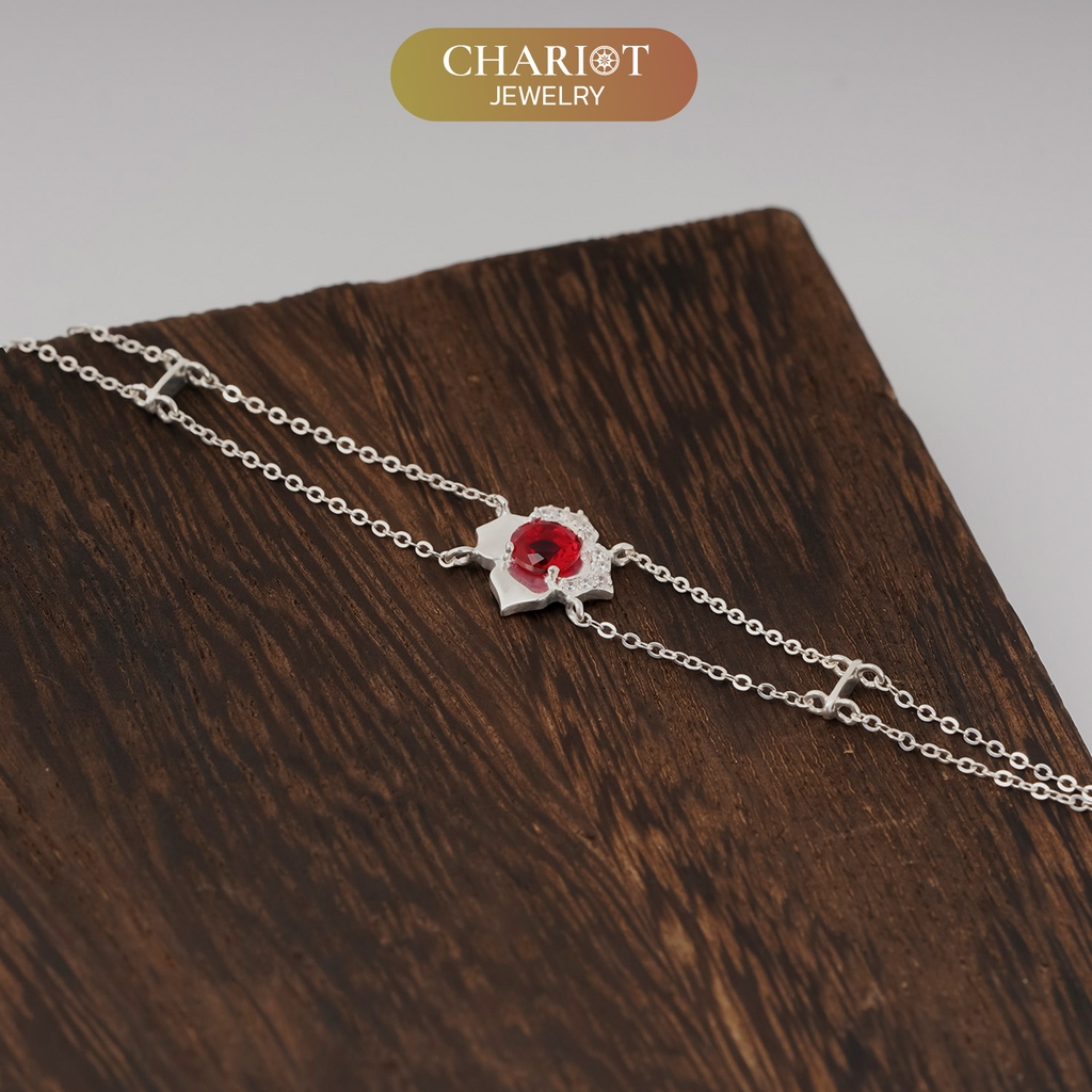 Lắc tay BCJ10 bông hoa đá đỏ quyến rũ Chariot Jewelry