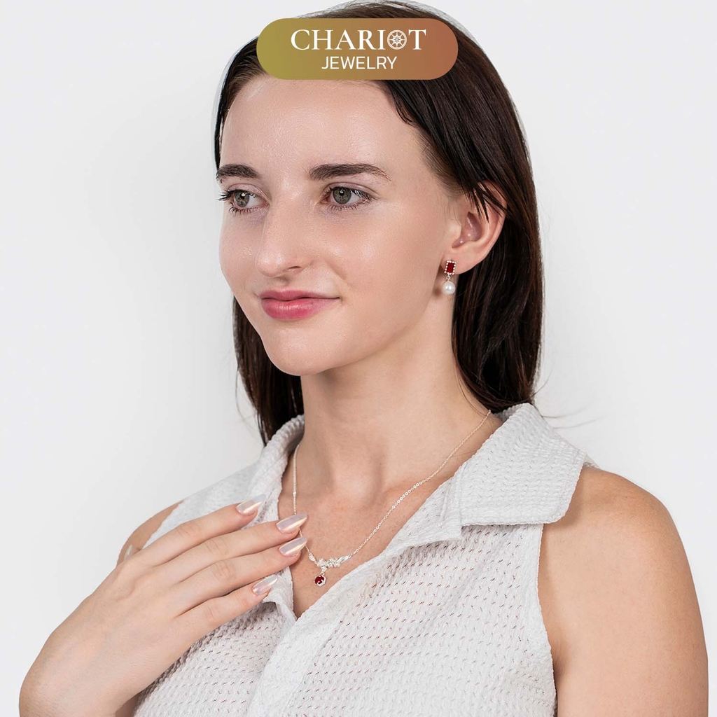 Khuyên tai bạc ECJ32 Silver Pearl Drop s925 ChariotJewelry