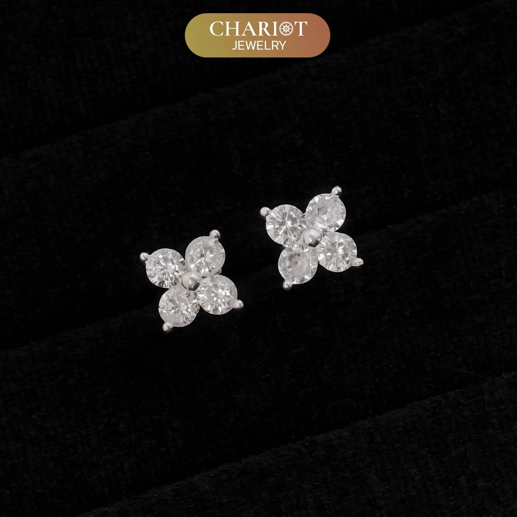Khuyên tai bạc ECJ19 bông hoa 4 cánh mang lại may mắn ChariotJewelry