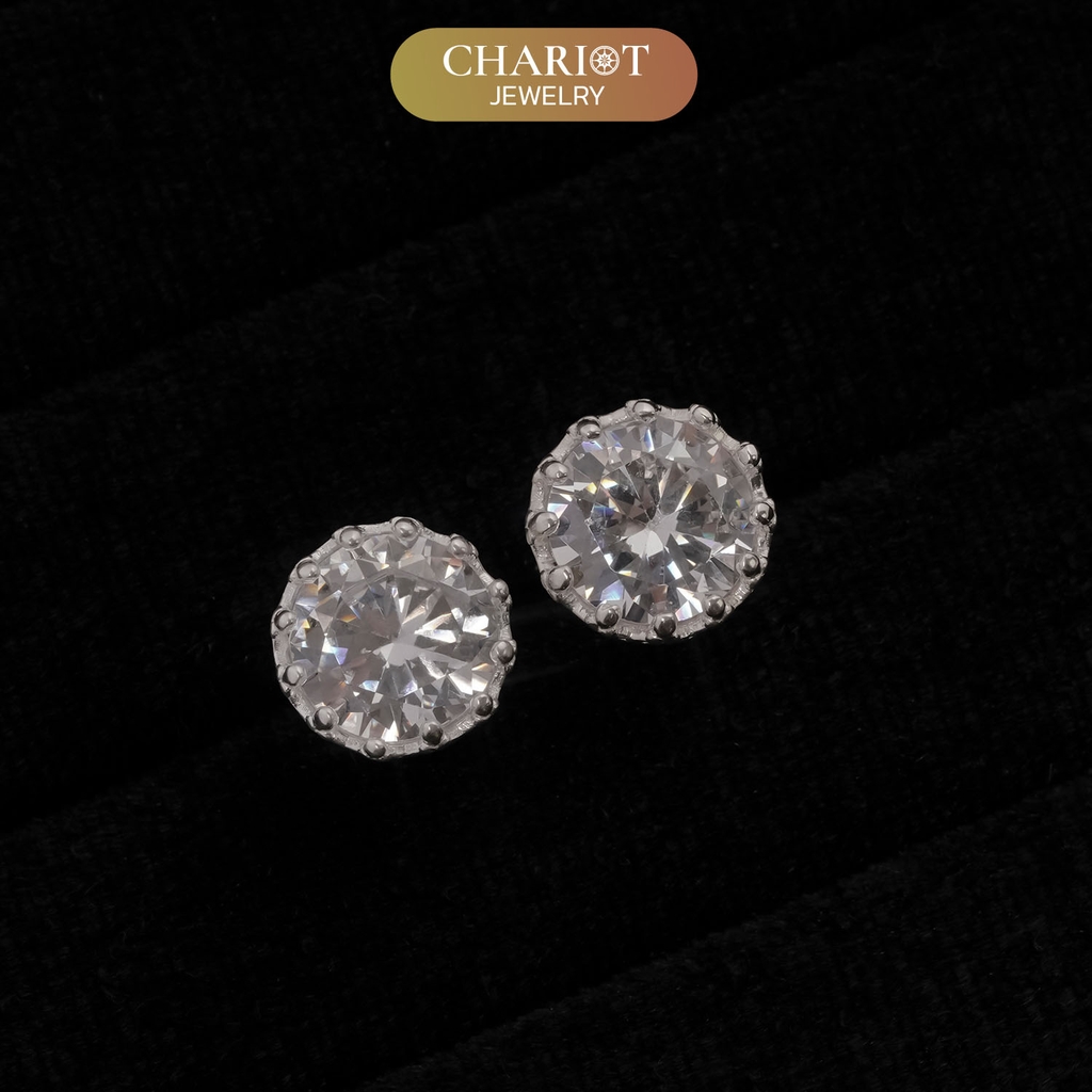 Khuyên tai bạc ECJ39 Royal Crown s925 ChariotJewelry