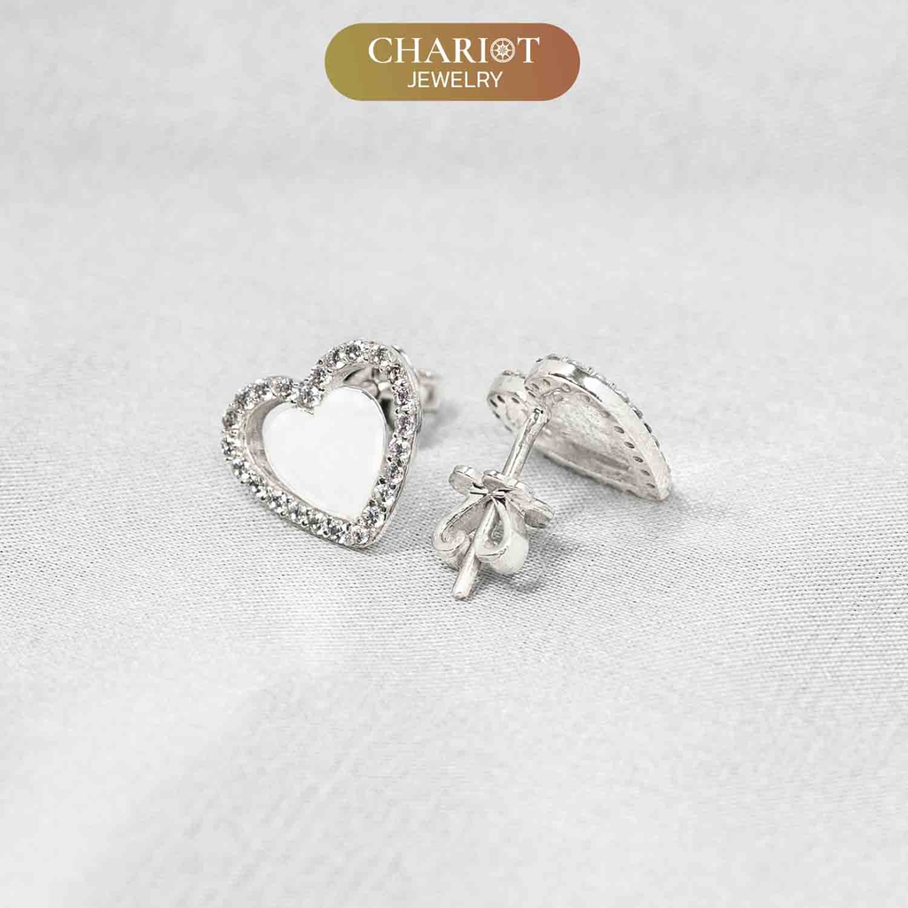 Khuyên tai bạc ECJ51 hình trái tim thanh lịch, dễ phối đồ ChariotJewelry