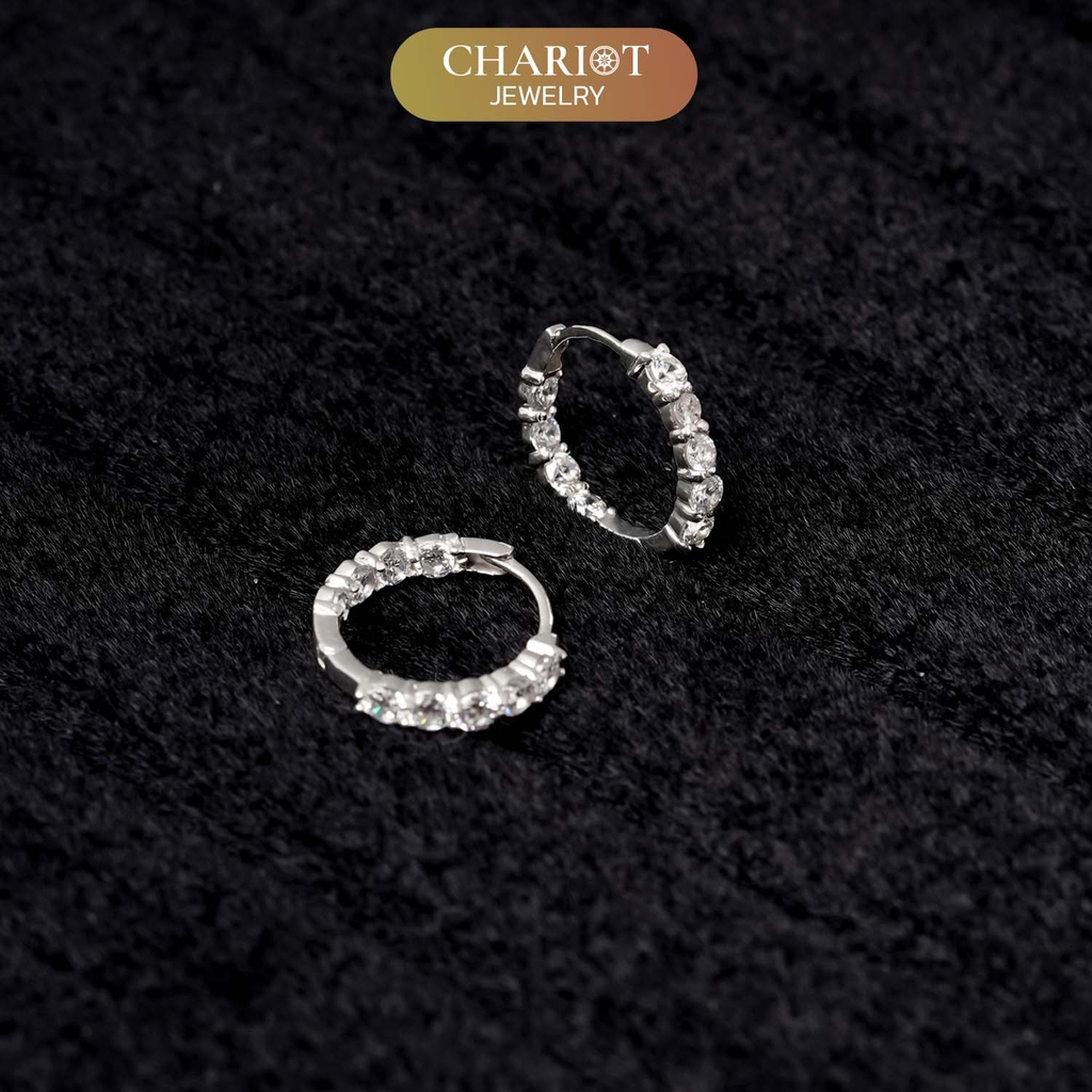 Khuyên tai bạc ECJ55 đính đá tròn lấp lánh, nổi bật ChariotJewelry