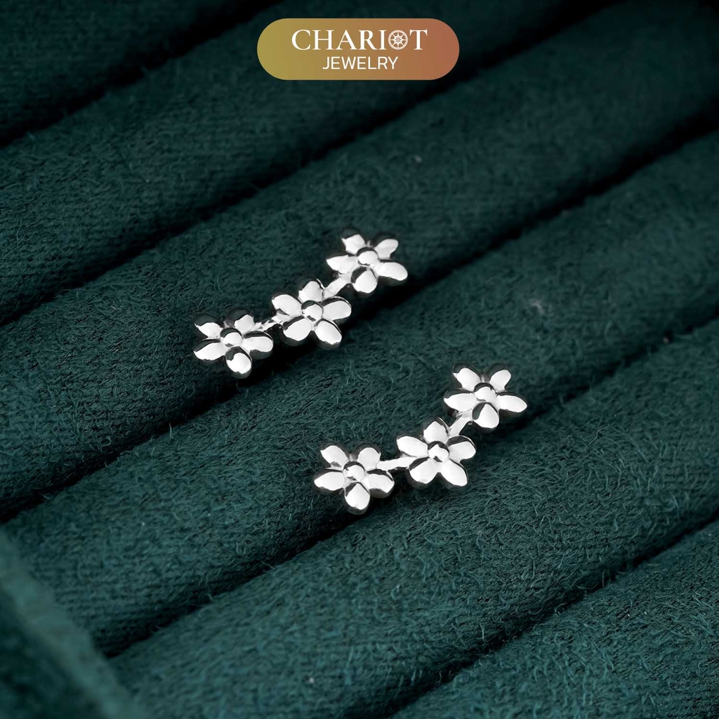 Khuyên tai bạc ECJ56 ba bông hoa nhỏ xinh, nữ tính ChariotJewelry