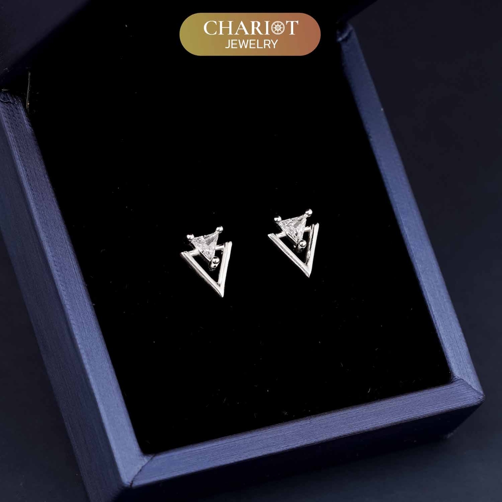 Khuyên tai bạc ECJ62 hình tam giác đính đá ChariotJewelry