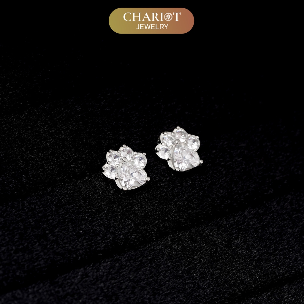 Khuyên tai bạc ECJ66 bàn chân cún yêu dễ thương ChariotJewelry