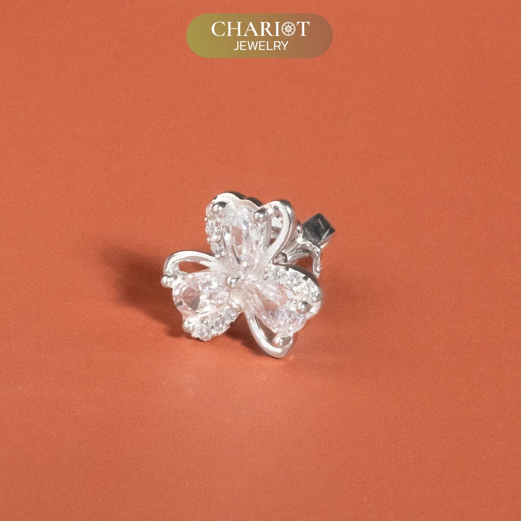 Khuyên tai bạc ECJ73 cánh hoa lấp lánh, đơn giản và nữ tính Chariot Jewelry