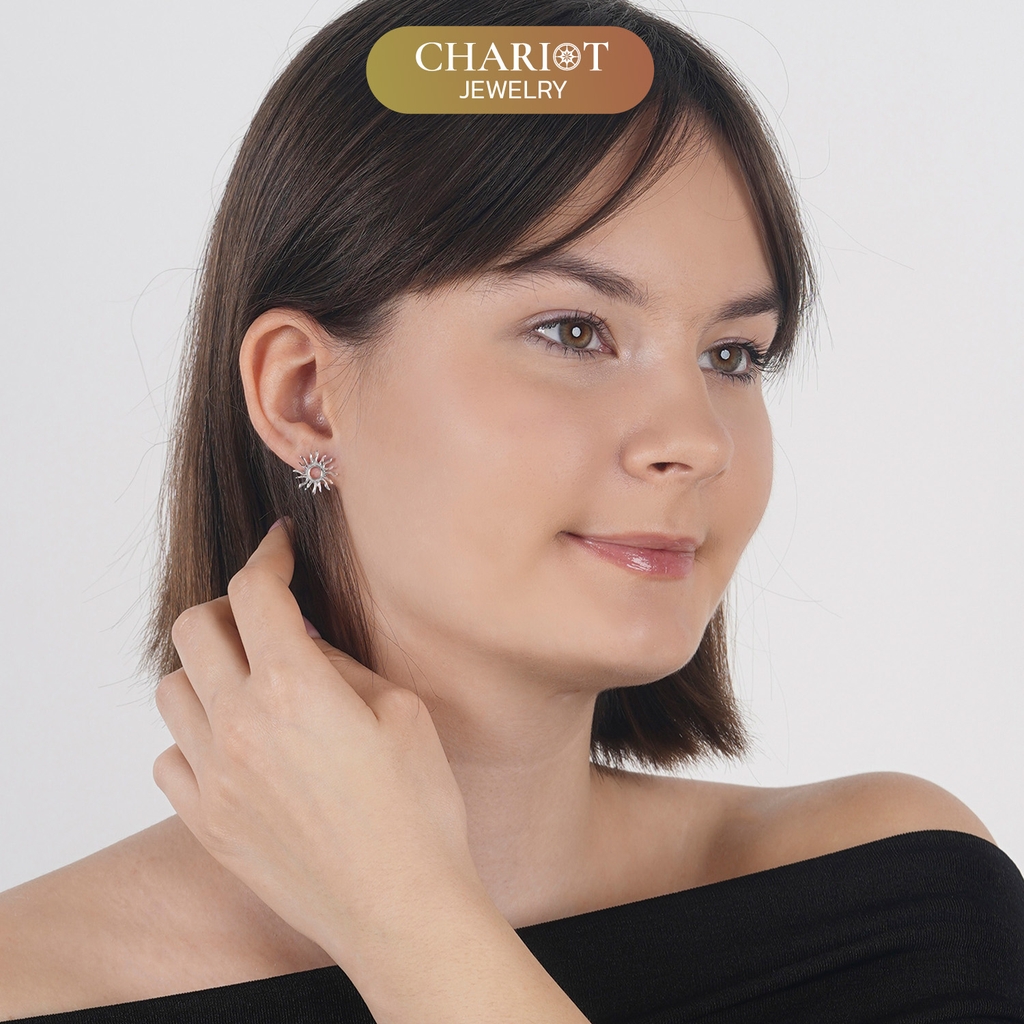 Khuyên tai bạc ECJ75 hào quang Mặt Trời cá tính Chariot Jewelry