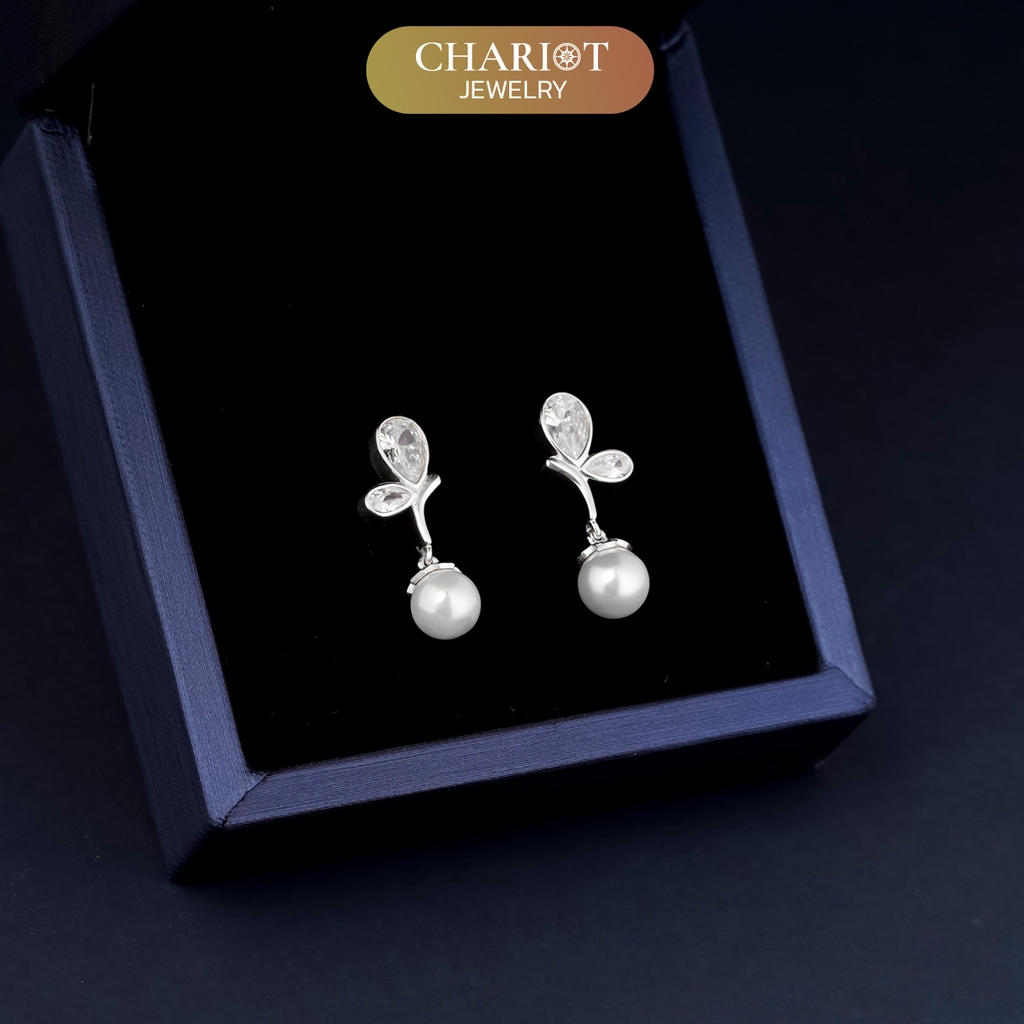 Khuyên tai bạc ECJ88 cánh bướm thêm ngọc trai điểm nhấn thanh lịch Chariot Jewelry