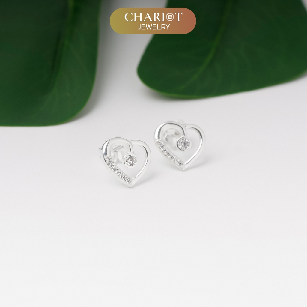 Khuyên tai bạc ECJ97 trái tim của tình yêu vĩnh cửu Chariot Jewelry