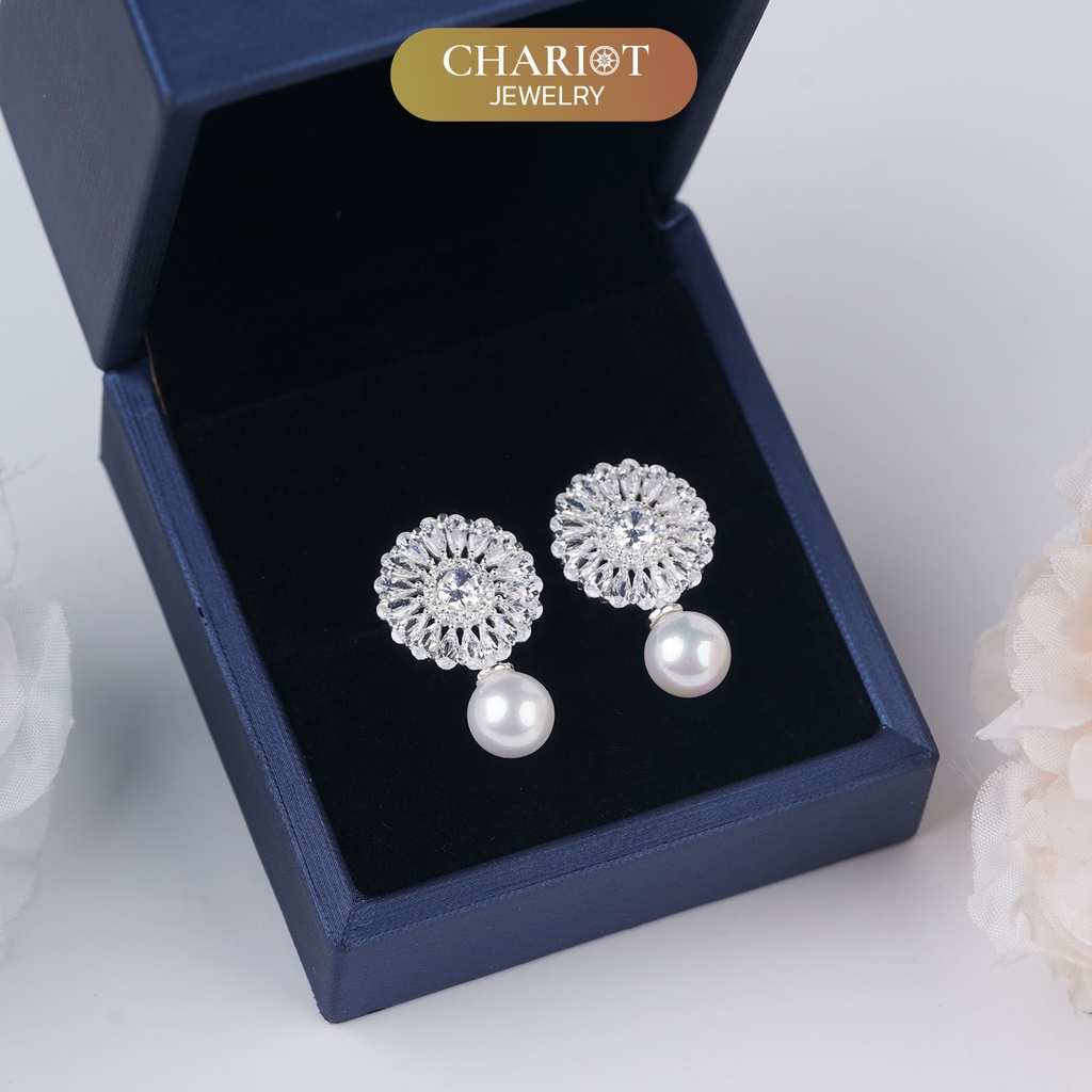 Khuyên tai bạc ECJ25 White Sunflower s925 ChariotJewelry