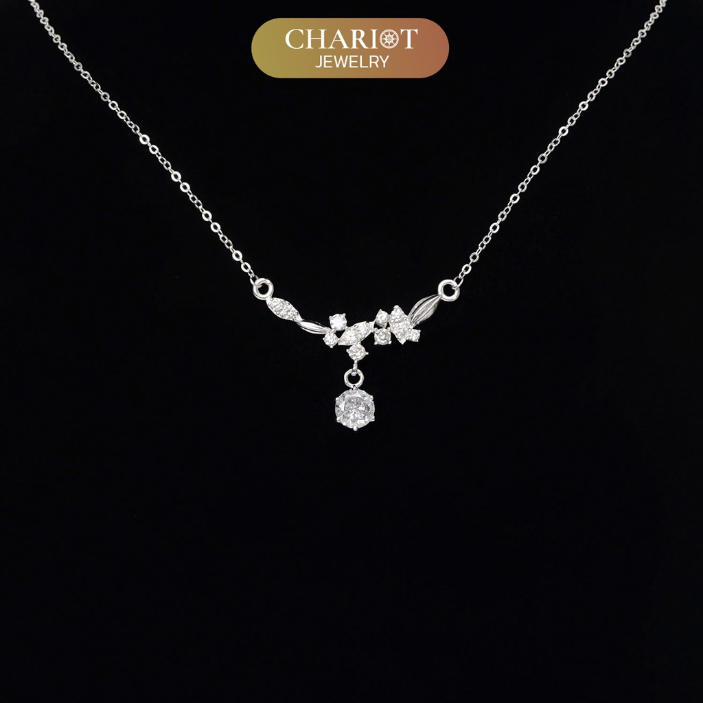 Dây chuyền DCJ64 dải hoa đính đá CZ trắng sáng S925 ChariotJewelry