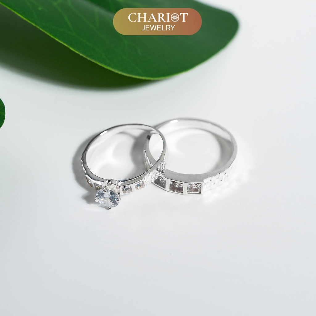 Nhẫn đôi bạc S925 nam nữ NCJ120 Square Stone, nhẫn couple bạc, quà tặng Valentine ý nghĩa dành tặng bạn gái, ChariotJewelry