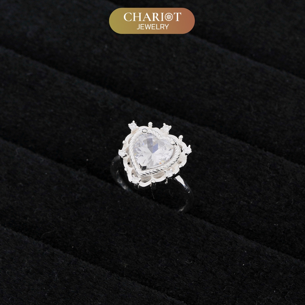 Nhẫn bạc nữ S925 NCJ63 trái tim tình yêu lấp lánh, quà tặng Valentine ý nghĩa dành cho bạn gái, Chariot Jewelry