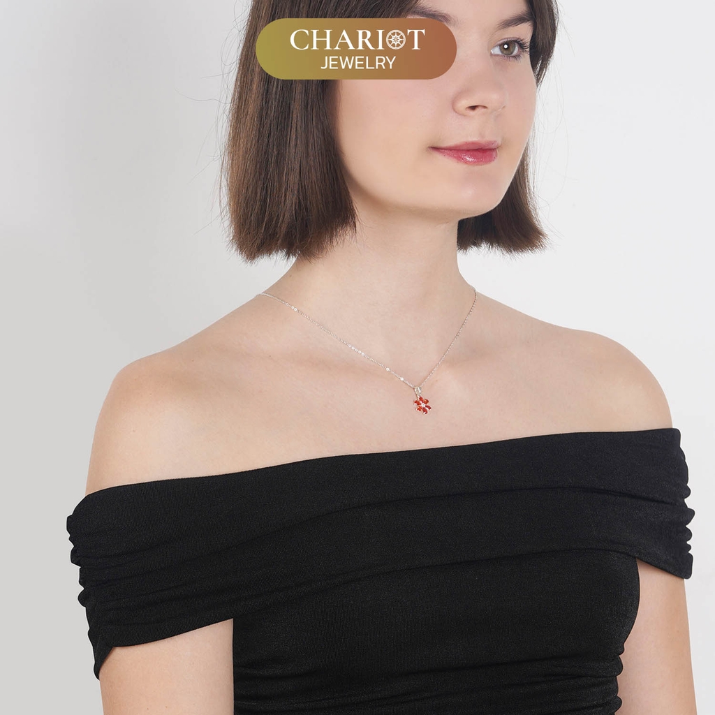 Dây chuyền bạc 925 DCJ201 Six-Petal Flower, mặt hoa đính full đá CZ lấp lánh, ChariotJewelry