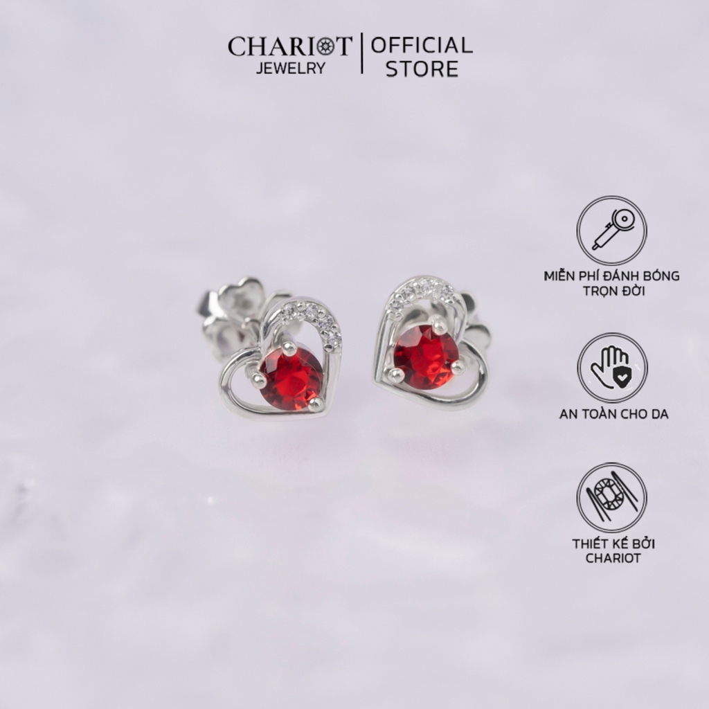 Khuyên tai bạc ECJ21 Trái tim đỏ rực lửa s925 ChariotJewelry